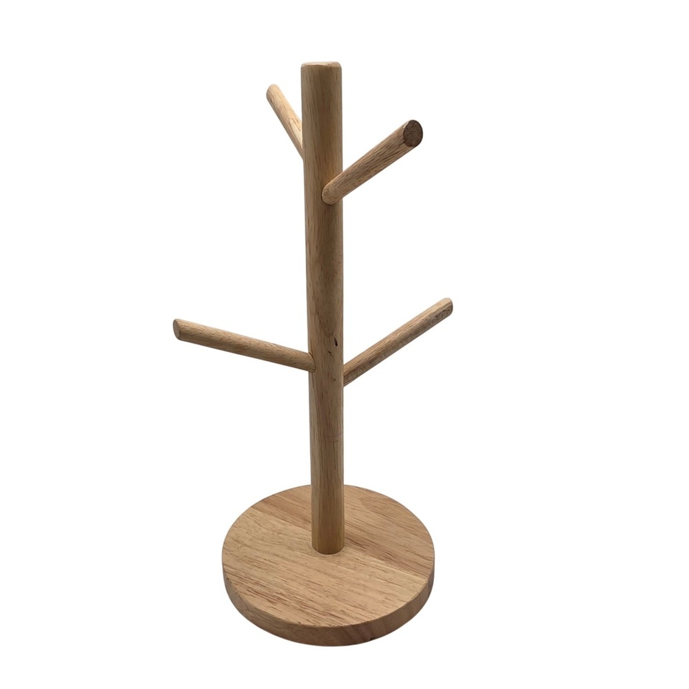 Threshold Rubberwood Mug Tree Countertop Coffee Cup Holder Stand Natural Wood O7
